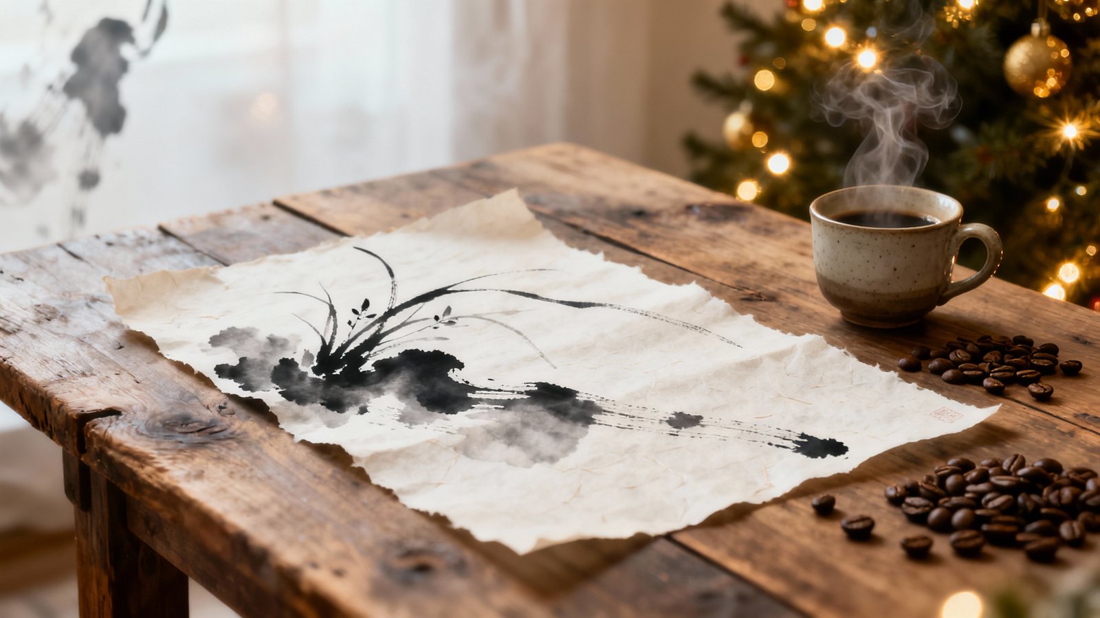 Ambiente navideño cálido con café