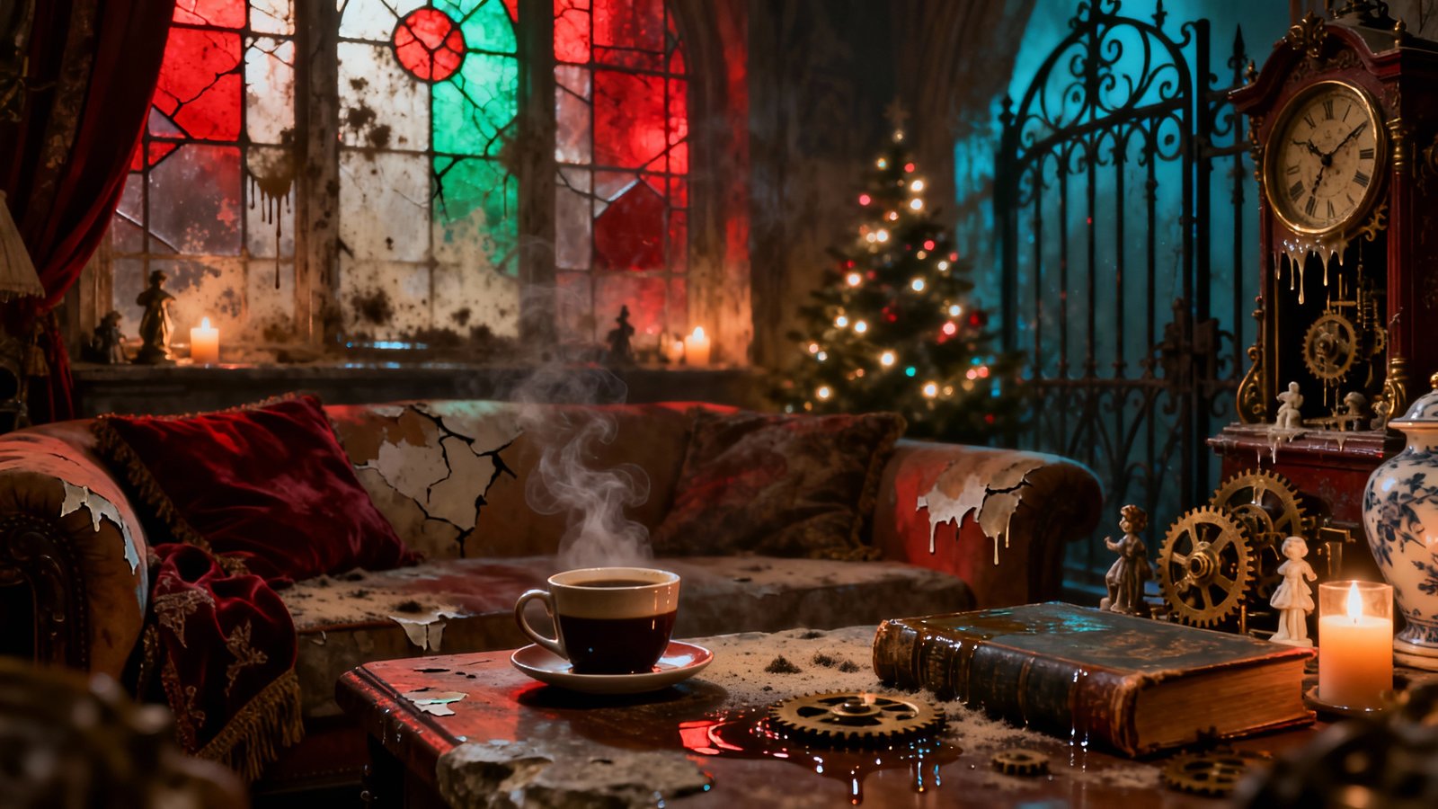 Ambiente navideño cálido con café