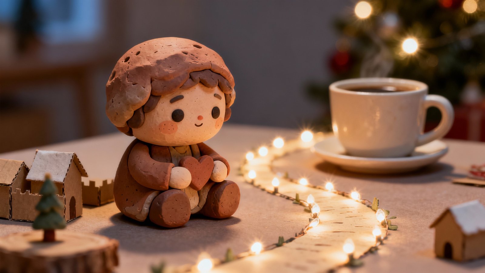 Ambiente navideño cálido con café