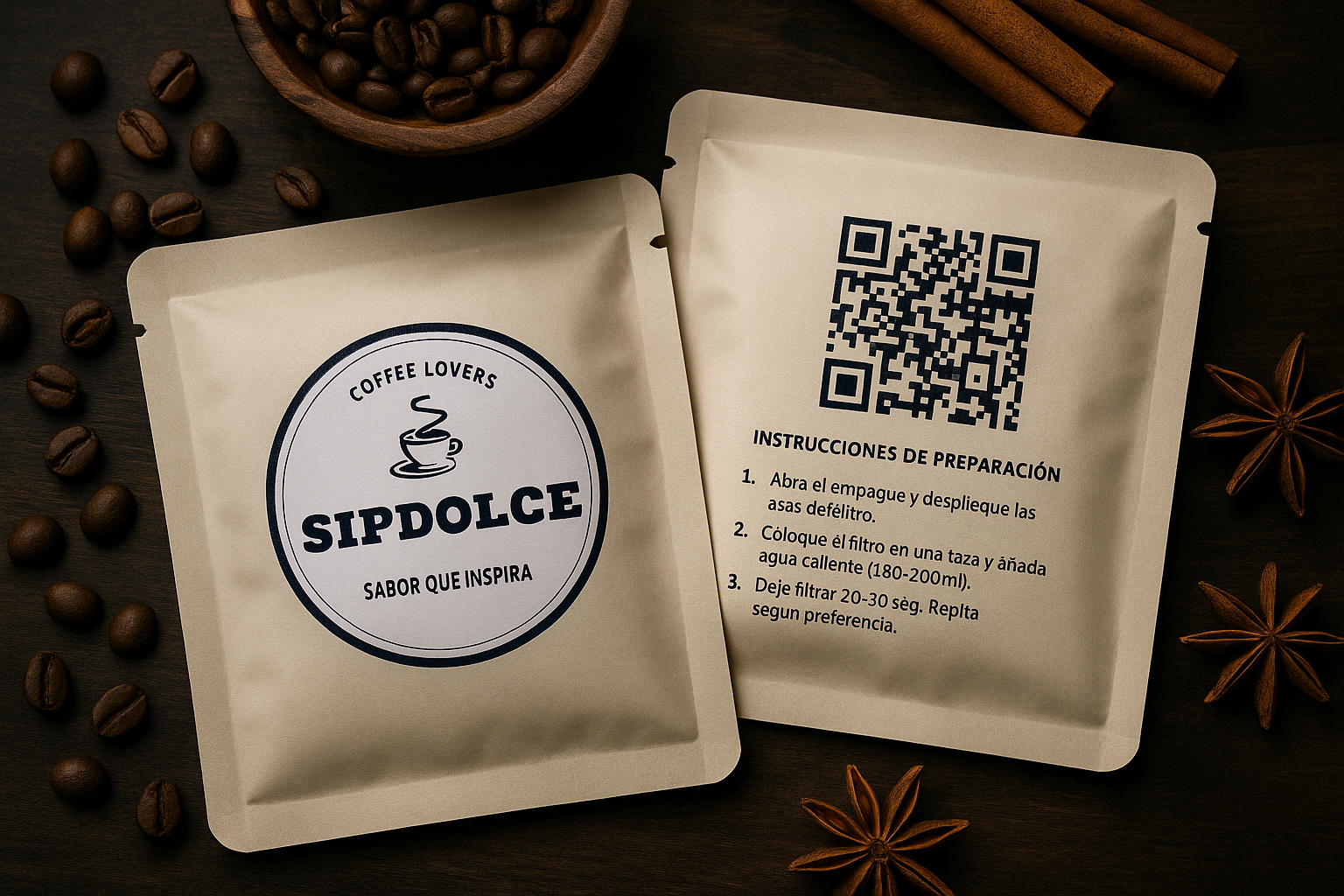 Pack estilizado de Coffee Drips SipDolce